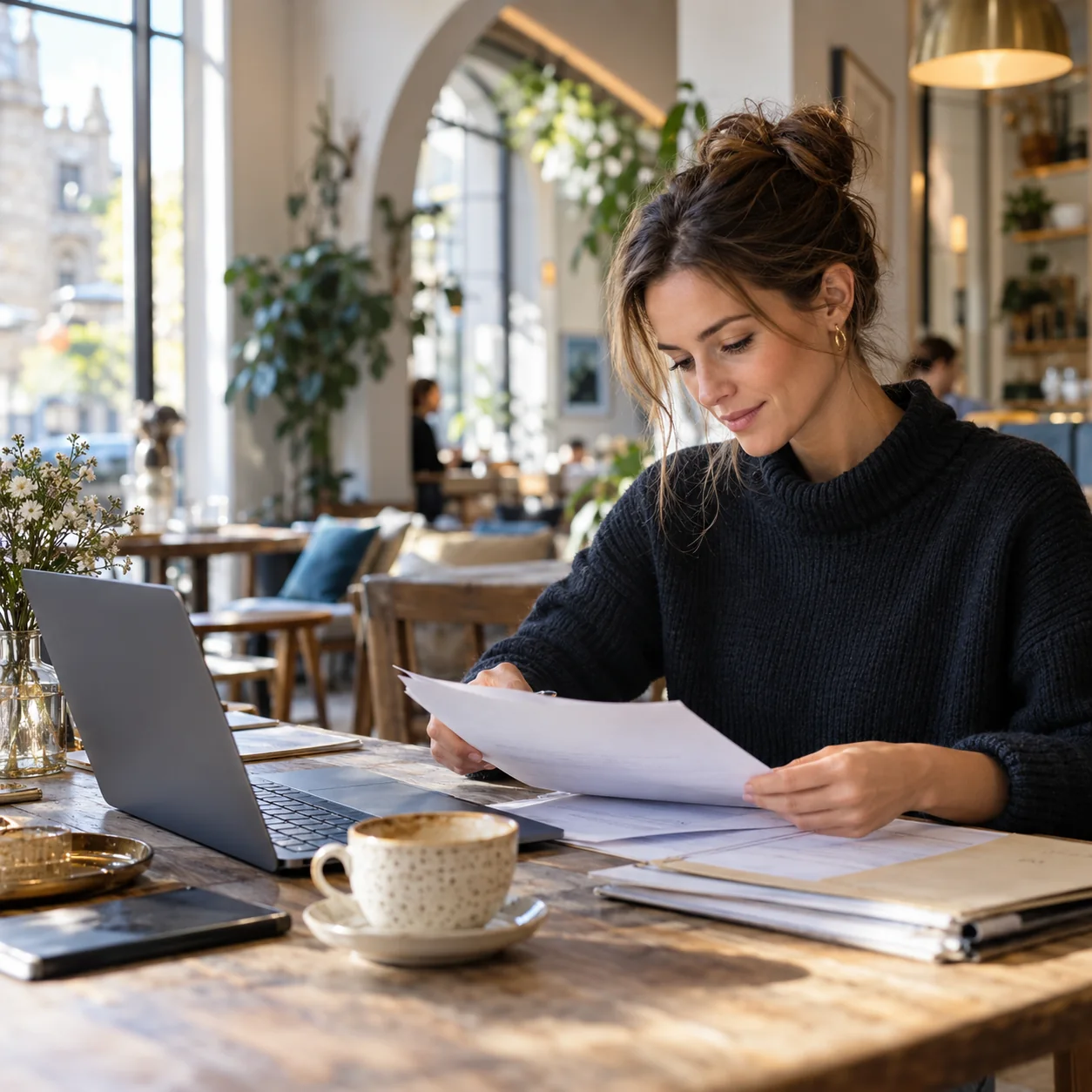 Business owner reviewing her records